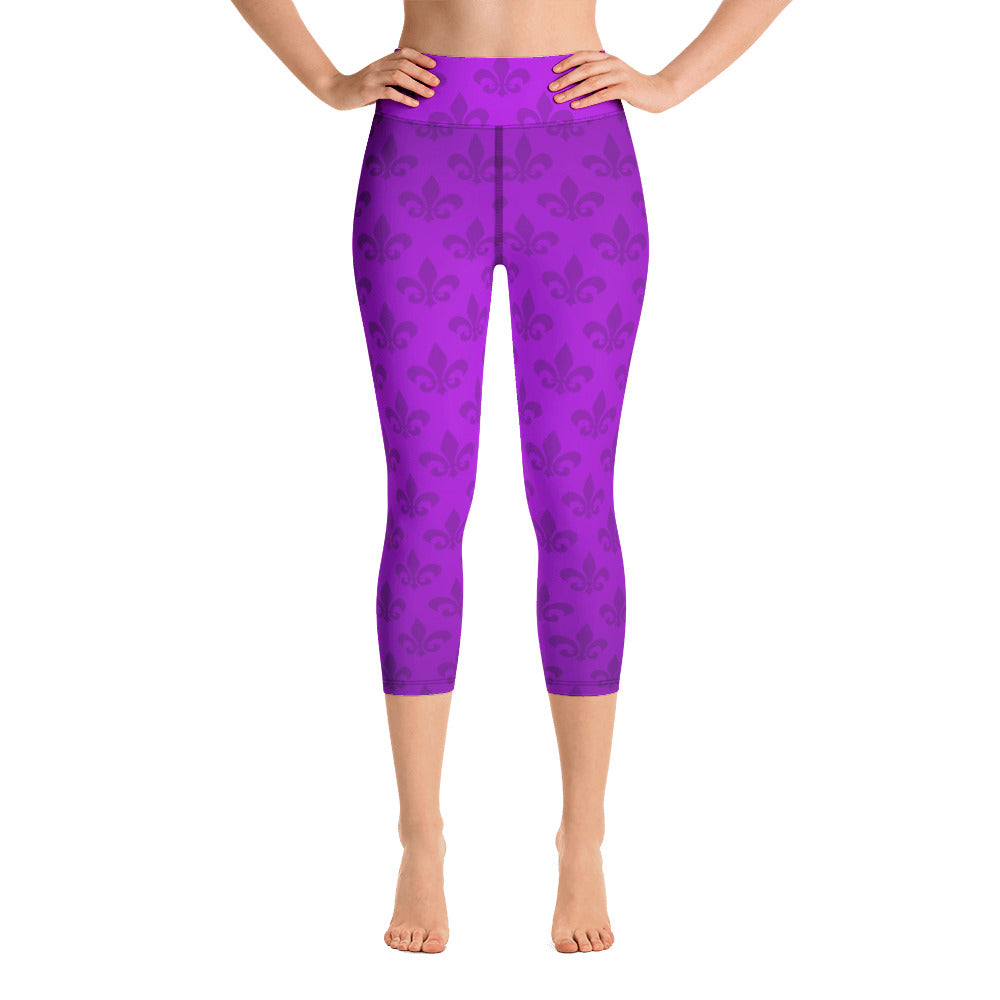 Mardi Gras All Purple Everything Fleur De Lis Yoga Capri Leggings