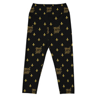 Load image into Gallery viewer, Mardi Gras Black &amp; Gold Yoga Capri Leggings
