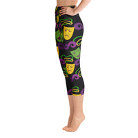 Load image into Gallery viewer, Mardi Gras Laugh Now Cry Never Yoga Capri Leggings
