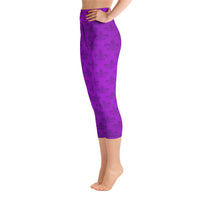 Load image into Gallery viewer, Mardi Gras All Purple Everything Fleur De Lis Yoga Capri Leggings
