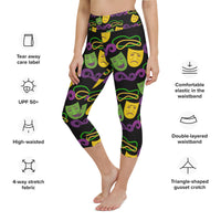 Load image into Gallery viewer, Mardi Gras Laugh Now Cry Never Yoga Capri Leggings
