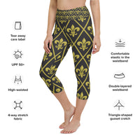 Load image into Gallery viewer, Fleur De Lis Black &amp; Gold II Yoga Capri Leggings
