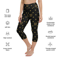 Load image into Gallery viewer, Mardi Gras Black &amp; Gold Yoga Capri Leggings
