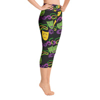 Load image into Gallery viewer, Mardi Gras Laugh Now Cry Never Yoga Capri Leggings
