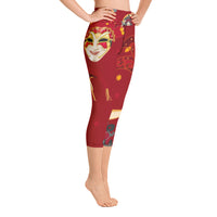 Load image into Gallery viewer, Mardi Gras Red Jester Yoga Capri Leggings
