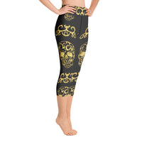 Load image into Gallery viewer, Gold Skulls Yoga Capri Leggings
