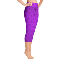 Load image into Gallery viewer, Mardi Gras All Purple Everything Fleur De Lis Yoga Capri Leggings

