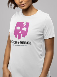 Load image into Gallery viewer, Rock+Reb£llion Cracked Mask Fucsia Women&#39;s Relaxed T-Shirt
