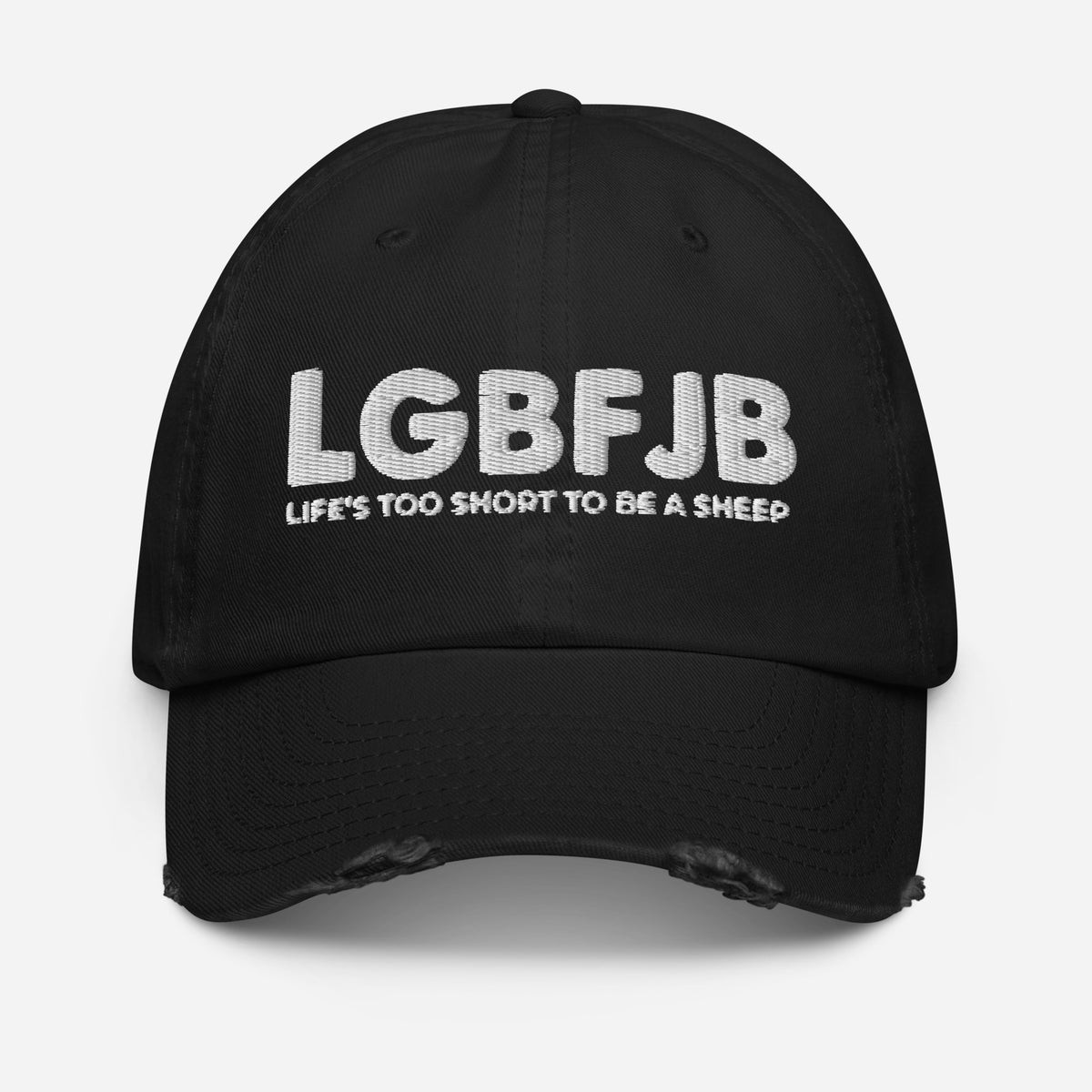 Let's Go B.... F*JB White Embroidered Distressed Baseball Cap