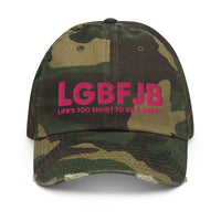 Load image into Gallery viewer, Let&#39;s Go B.... F*JB Pink Embroidered Camo Distressed Baseball Cap
