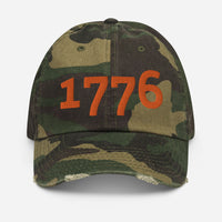 Load image into Gallery viewer, 1776 Orange Embroidered Camo Distressed Baseball Cap

