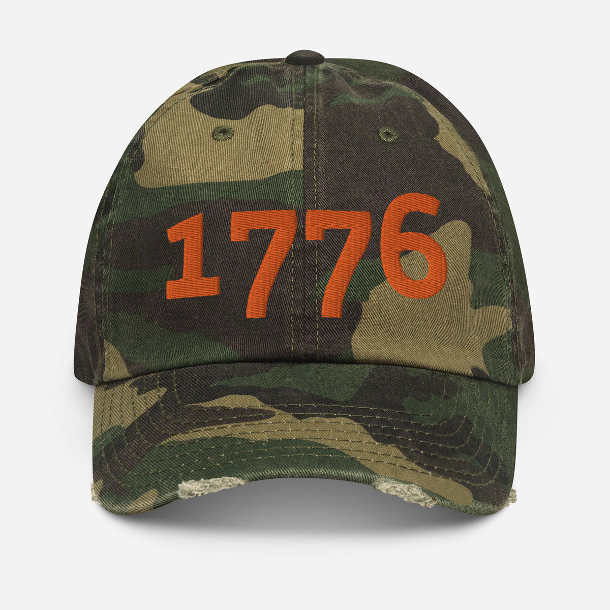 1776 Orange Embroidered Camo Distressed Baseball Cap