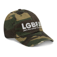 Load image into Gallery viewer, Let&#39;s Go B.... F*JB White Embroidered Camo Distressed Dad Cap
