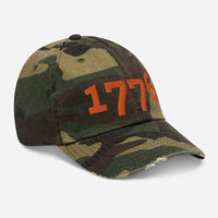 Load image into Gallery viewer, 1776 Orange Embroidered Camo Distressed Baseball Cap
