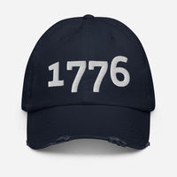 Load image into Gallery viewer, 1776 White Embroidered Distressed Baseball Cap
