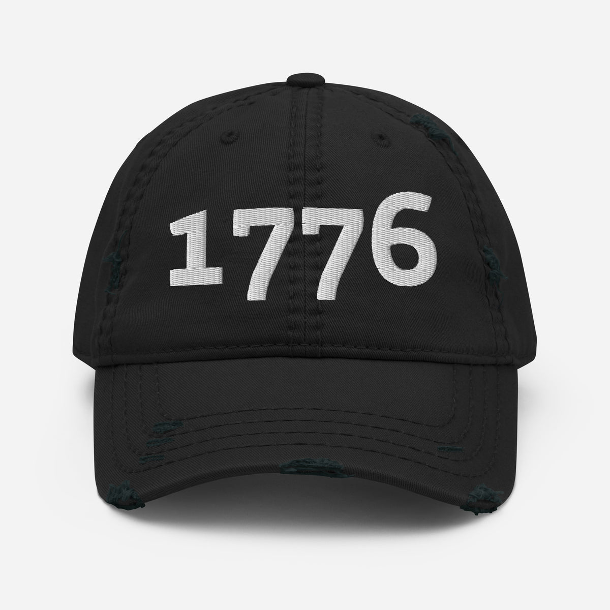 1776 White Embroidered Distressed Dad Hat