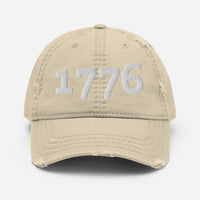 Load image into Gallery viewer, 1776 White Embroidered Distressed Dad Hat
