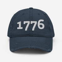 Load image into Gallery viewer, 1776 White Embroidered Distressed Dad Hat
