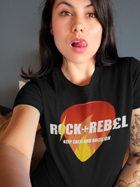 Load image into Gallery viewer, Rock+Reb£llion Flaming Pick Blanco Women&#39;s Relaxed T-Shirt
