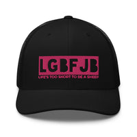 Load image into Gallery viewer, Let&#39;s Go B... F*JB Pink Embroidered Retro Trucker Cap
