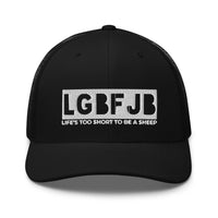 Load image into Gallery viewer, Let&#39;s Go B.... F*JB White Embroidered Blackout Retro Trucker Cap
