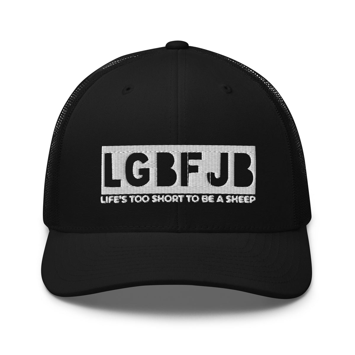 Let's Go B.... F*JB White Embroidered Blackout Retro Trucker Cap