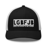 Load image into Gallery viewer, Let&#39;s Go B.... F*JB White Embroidered Blackout Retro Trucker Cap
