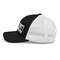 Load image into Gallery viewer, Let&#39;s Go B.... F*JB White Embroidered Blackout Retro Trucker Cap
