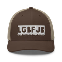 Load image into Gallery viewer, Let&#39;s Go B.... F*JB White Embroidered Blackout Retro Trucker Cap
