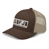 Load image into Gallery viewer, Let&#39;s Go B.... F*JB White Embroidered Blackout Retro Trucker Cap
