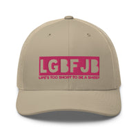 Load image into Gallery viewer, Let&#39;s Go B... F*JB Pink Embroidered Retro Trucker Cap
