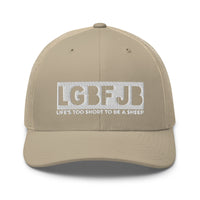 Load image into Gallery viewer, Let&#39;s Go B.... F*JB White Embroidered Blackout Retro Trucker Cap
