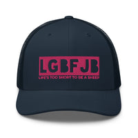 Load image into Gallery viewer, Let&#39;s Go B... F*JB Pink Embroidered Retro Trucker Cap

