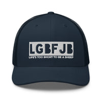 Load image into Gallery viewer, Let&#39;s Go B.... F*JB White Embroidered Blackout Retro Trucker Cap
