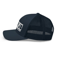 Load image into Gallery viewer, Let&#39;s Go B.... F*JB White Embroidered Blackout Retro Trucker Cap
