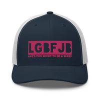 Load image into Gallery viewer, Let&#39;s Go B... F*JB Pink Embroidered Retro Trucker Cap
