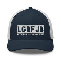 Load image into Gallery viewer, Let&#39;s Go B.... F*JB White Embroidered Blackout Retro Trucker Cap
