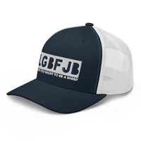 Load image into Gallery viewer, Let&#39;s Go B.... F*JB White Embroidered Blackout Retro Trucker Cap
