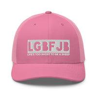 Load image into Gallery viewer, Let&#39;s Go B.... F*JB White Embroidered Blackout Retro Trucker Cap
