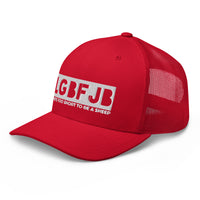 Load image into Gallery viewer, Let&#39;s Go B.... F*JB White Embroidered Blackout Retro Trucker Cap
