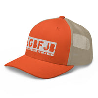 Load image into Gallery viewer, Let&#39;s Go B.... F*JB White Embroidered Blackout Retro Trucker Cap
