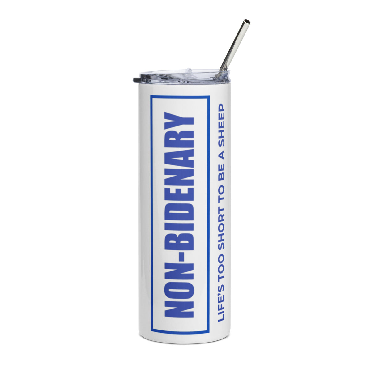 Non-Bidenary White/Blue Stainless Steel Tumbler