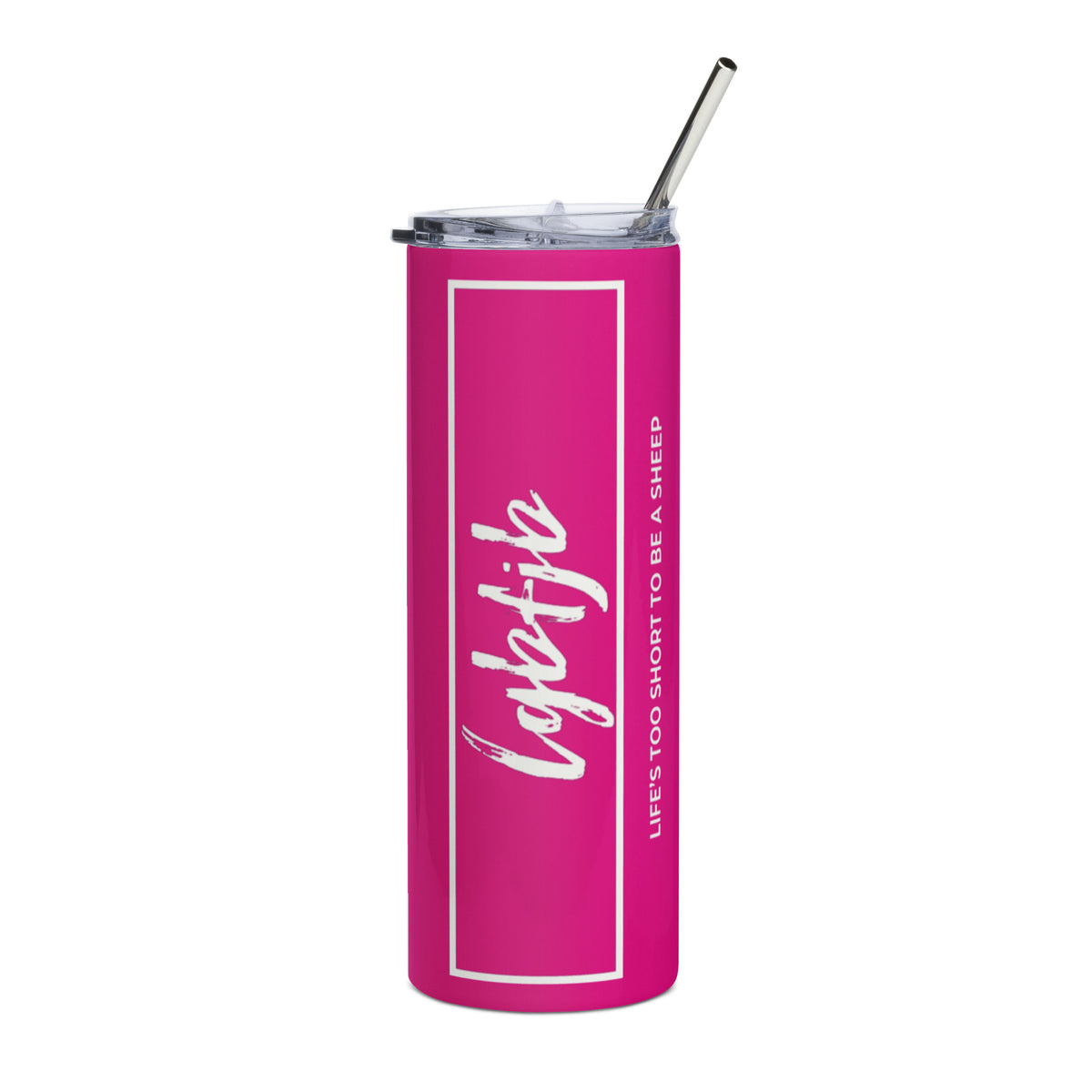 Let's Go B... F*JB Box Script  Violet Pink/White Stainless Steel Tumbler