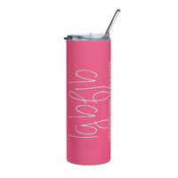 Load image into Gallery viewer, Let&#39;s Go B... F*JB Script Pink/White Stainless Steel Tumbler
