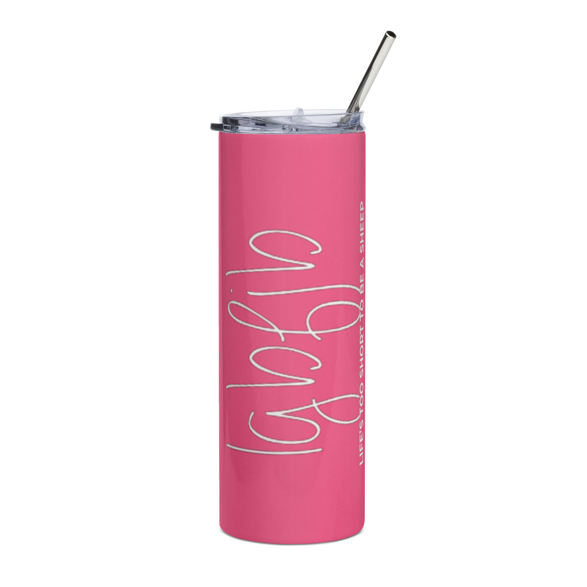 Let's Go B... F*JB Script Pink/White Stainless Steel Tumbler