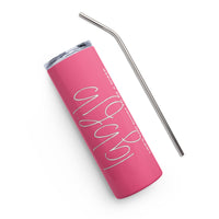 Load image into Gallery viewer, Let&#39;s Go B... F*JB Script Pink/White Stainless Steel Tumbler
