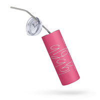 Load image into Gallery viewer, Let&#39;s Go B... F*JB Script Pink/White Stainless Steel Tumbler
