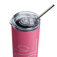 Load image into Gallery viewer, Let&#39;s Go B... F*JB Script Pink/White Stainless Steel Tumbler
