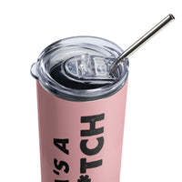 Load image into Gallery viewer, Mama&#39;s A Bad B*tch Pink/Black Stainless Steel Tumbler
