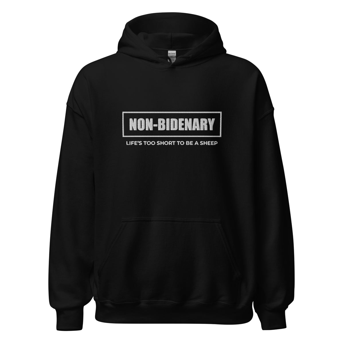 Non-Bidenary White Embroidered Unisex Hoodie